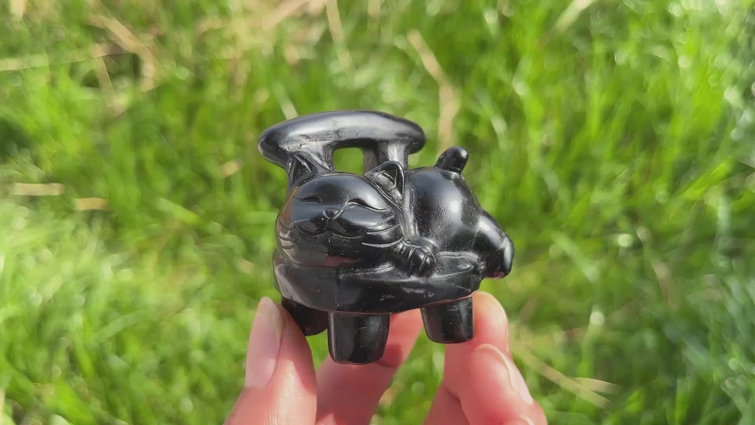 Natural Crystal Black Obsidian Bench Cat