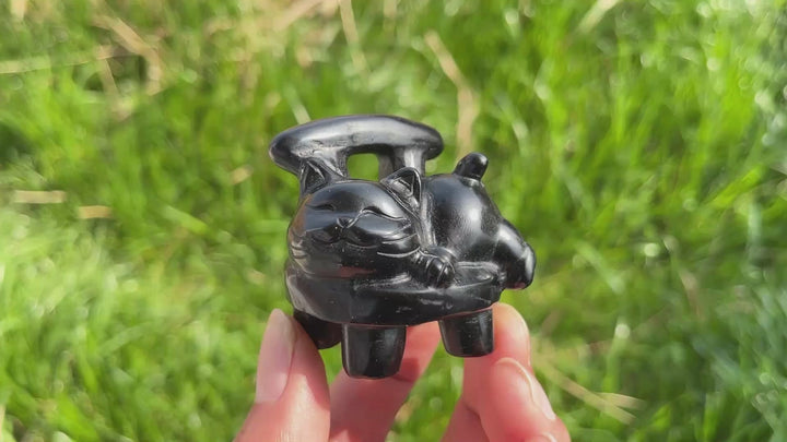 Natural Crystal Black Obsidian Bench Cat