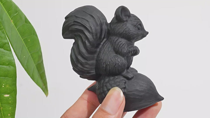 Unique,A Slightly Imperfect Natural Crystal Black Obsidian Squirrel