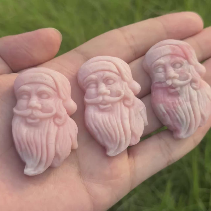 Natural Carving Pink Opal Santa Claus Head