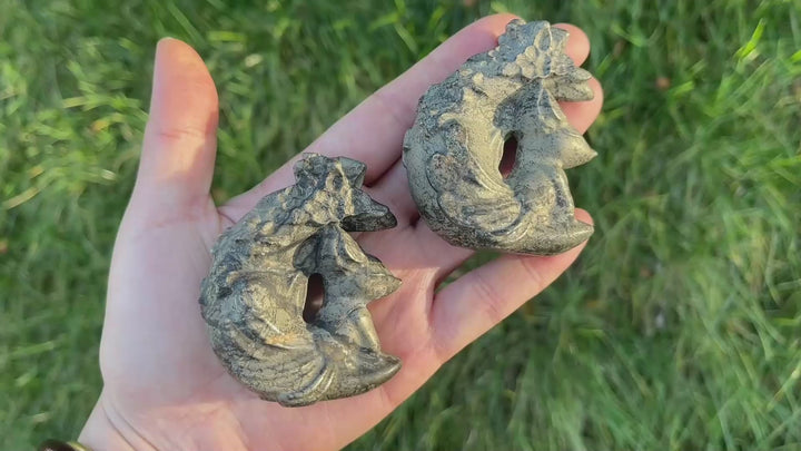 Natural Pyrite Moon Fox Figurine