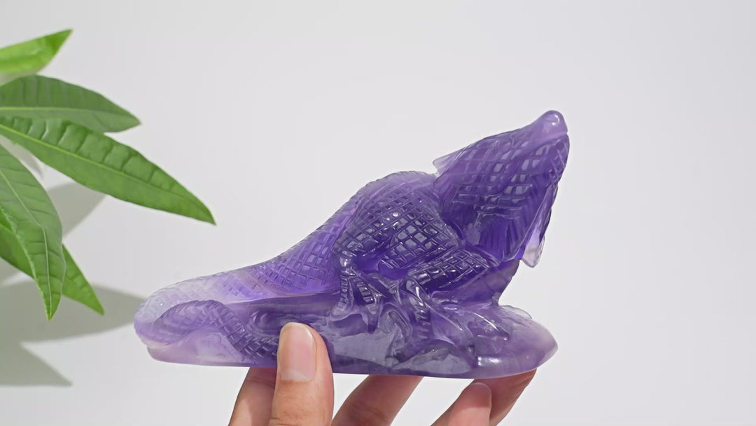 Unique,Natural Crystal Purple Fluorite Lizard Carving