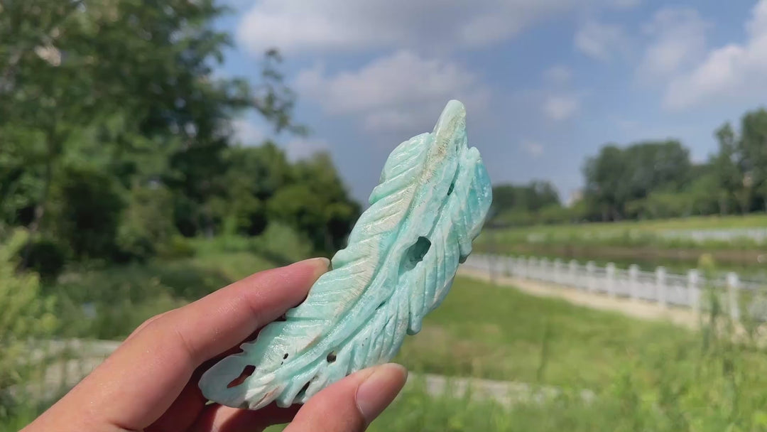 Natural Crystal Hemimorphite Feather Carving