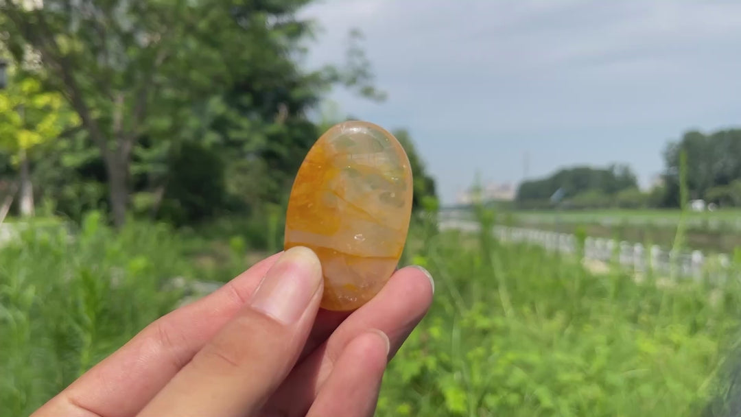Natural Crystal Golden Healer Palm Stone