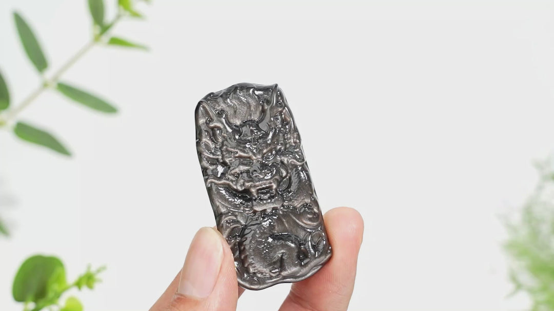 Natural Silver Obsidian Dragon Plaque