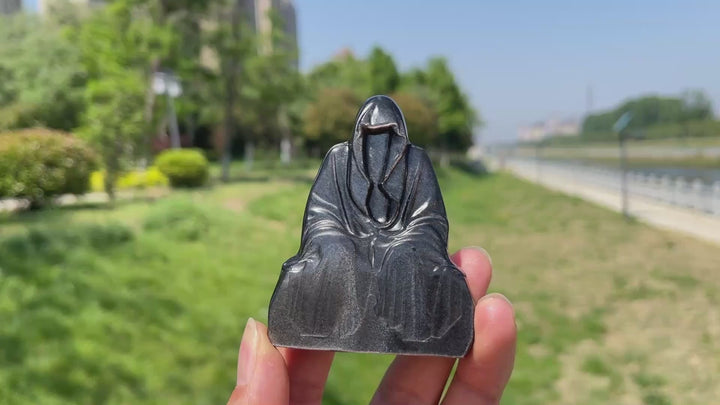 Natural Silver Obsidian Grim Reaper Carving