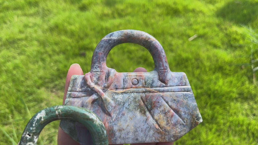 Moss Agate Carving Handbag