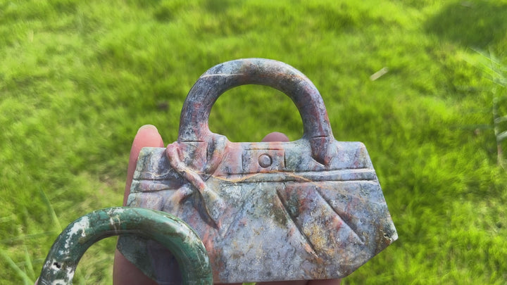 Moss Agate Carving Handbag