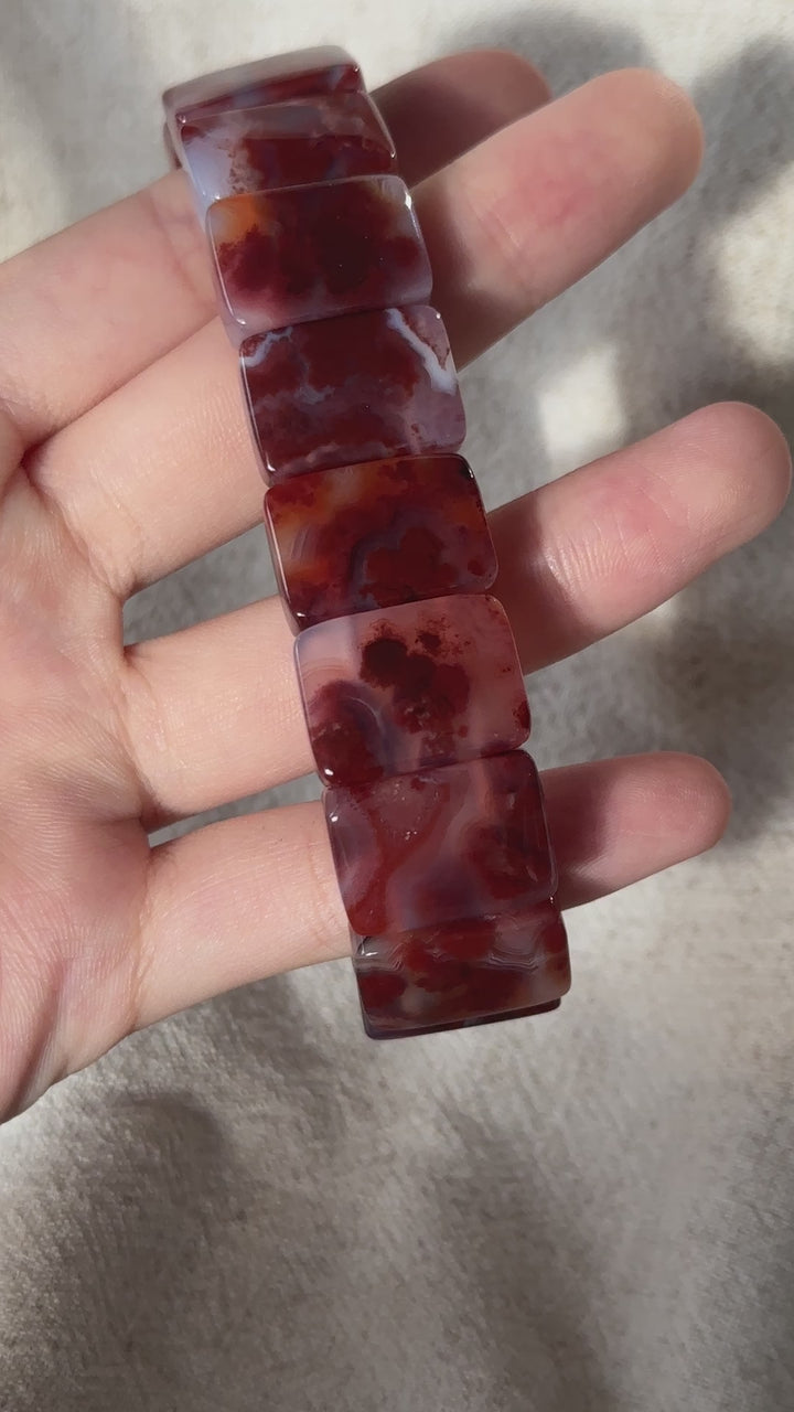 Southern Red Agate Square Bead Bracelet 6.5-7.5mm