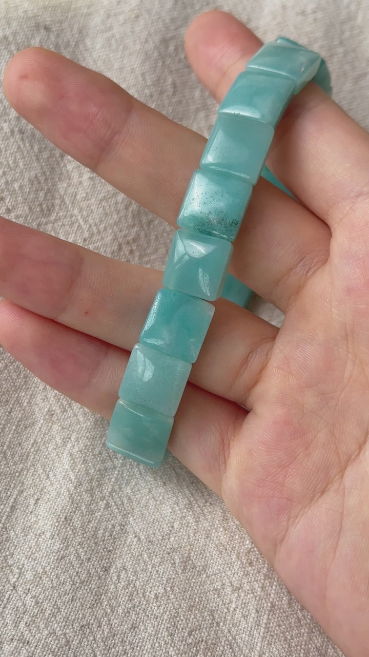 Blue Quartzite Square Bead Bracelet 11.1-11.3mm