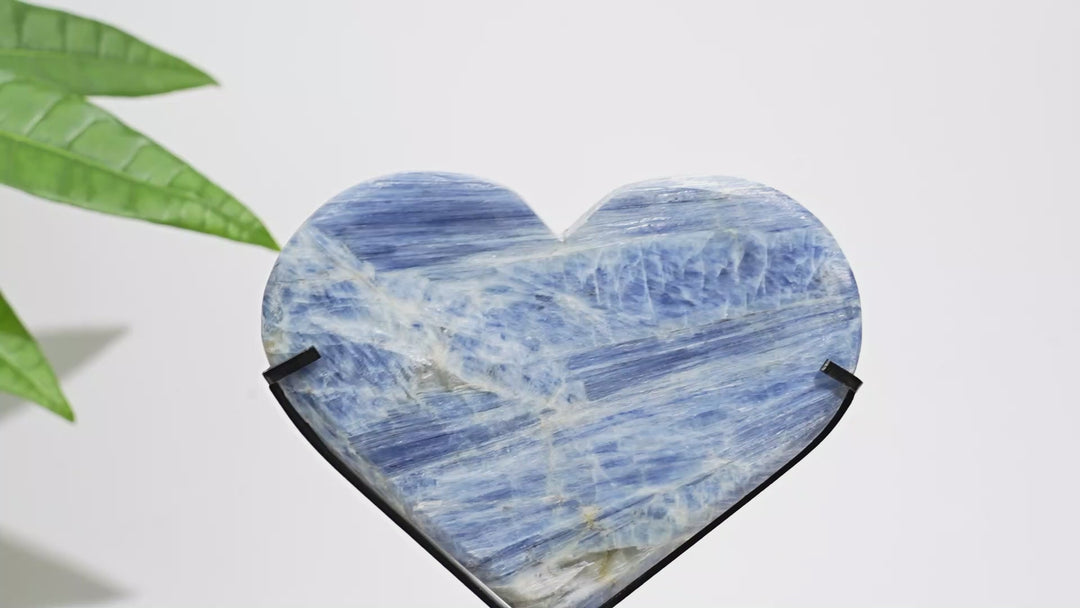 Unique,Natural Blue Kyanite Calming Heart With Stand