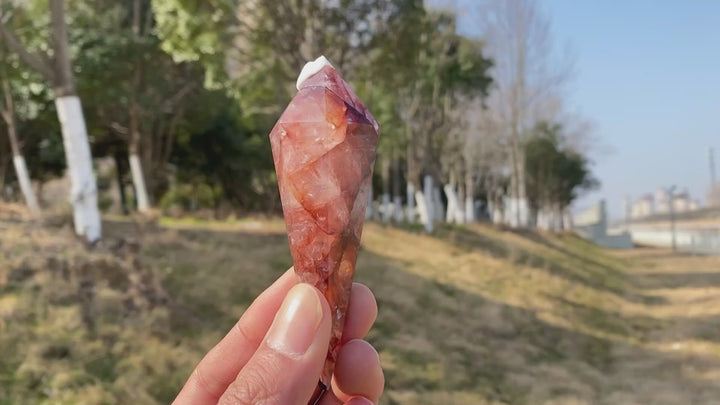 Unique,Natural Crystal Fire Quartz Wand