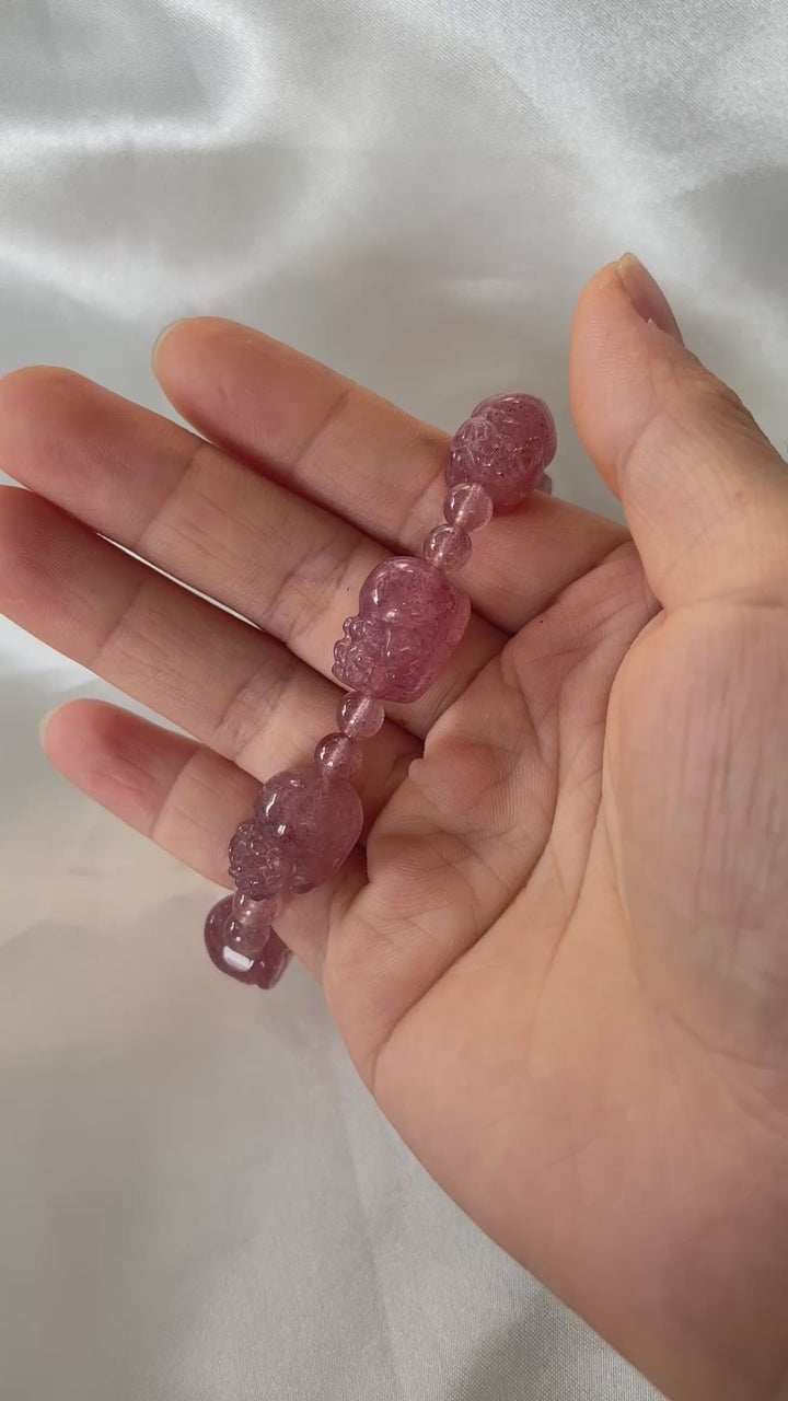 Strawberry Quartz Pixiu Bracelet 10.4-12mm