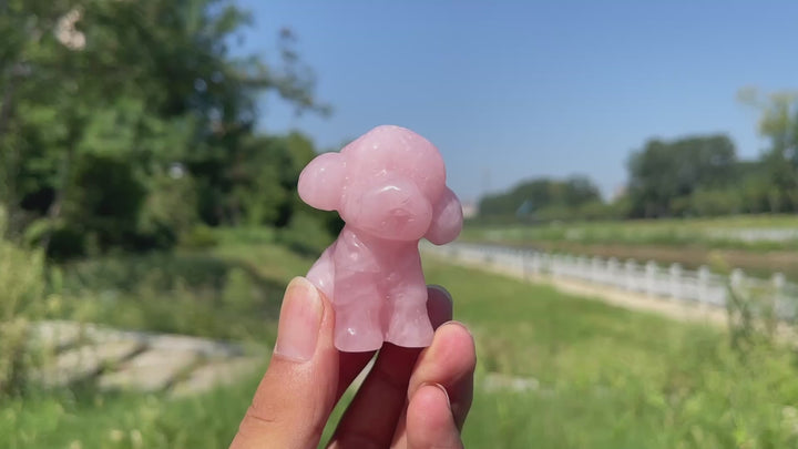 Natural Crystal Carving Rose Quartz Poodle