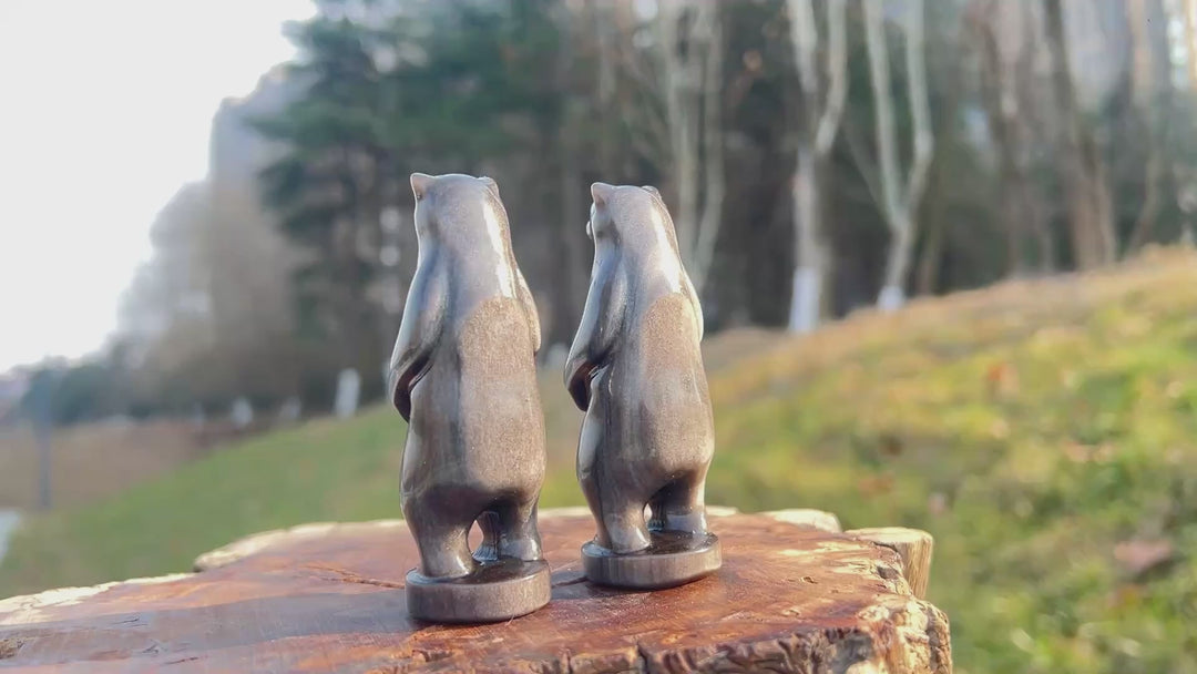 Natural Crystal Carving Silver Obsidian Standing Bear