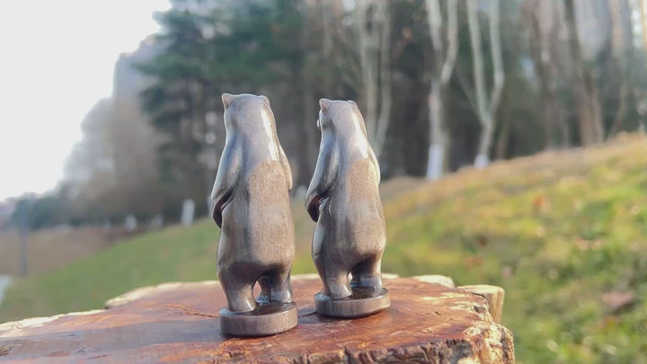 Natural Crystal Carving Silver Obsidian Standing Bear