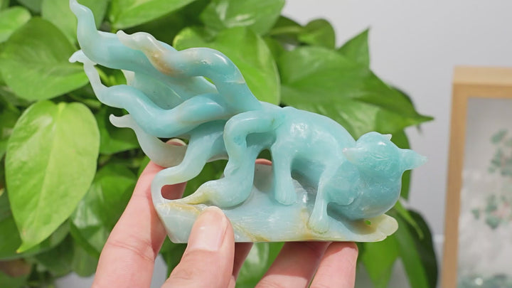 Natural Blue Quartzite Looking-Back Nine-Tailed Fox