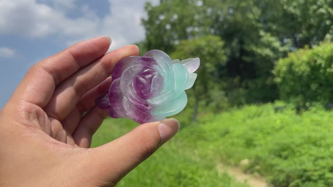 Unique,Natural Crystal Fluorite Peony Carving