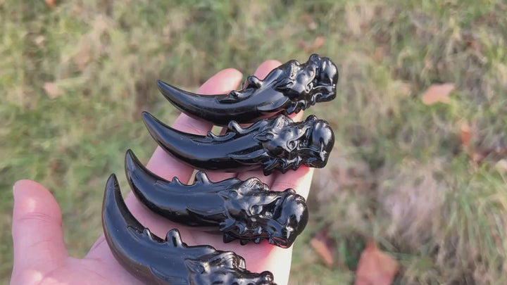 Natural Crystal Carving Obsidian Dragon Tooth