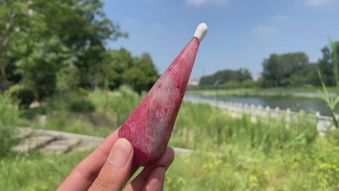 Unique,Natural Crystal Rhodonite In Quartz Diamond Tower