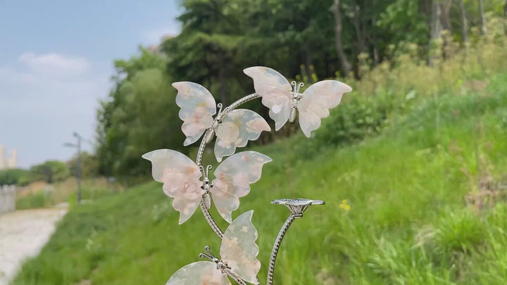 A Slightly Imperfect Natural Crystal Flower Agate Butterfly Sphere Stand
