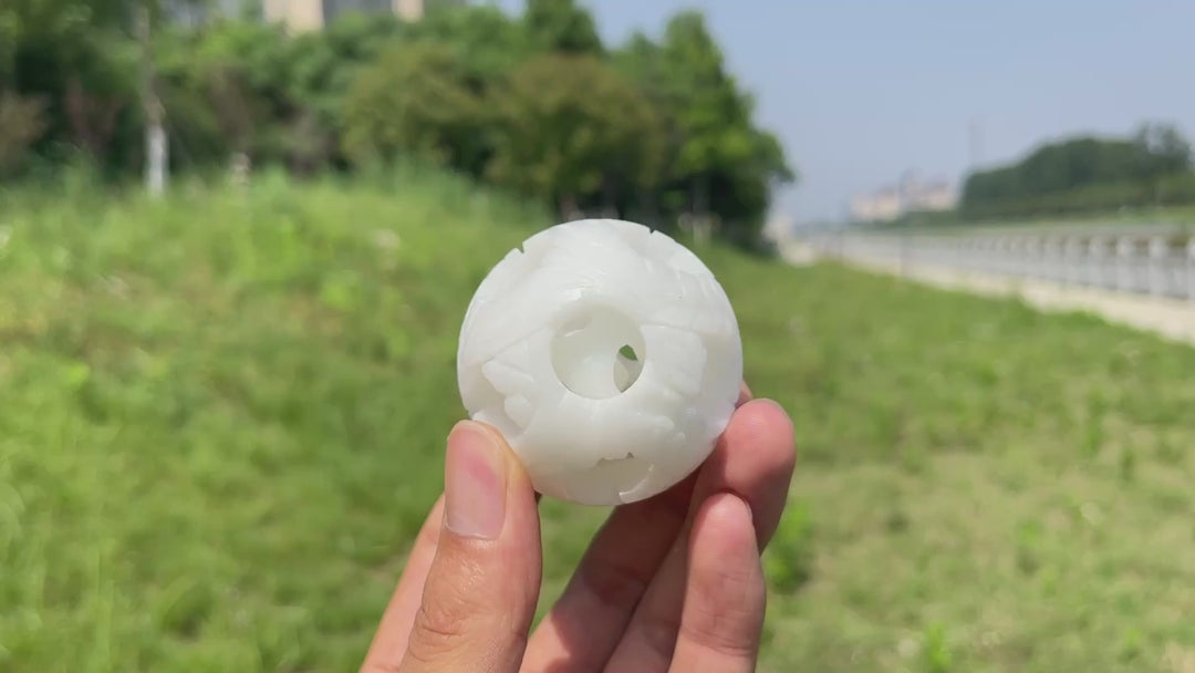 Natural Crystal White Jade Linglong Hollow Sphere