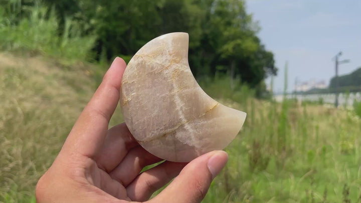 Natural Moonstone Crystal Moon Carving