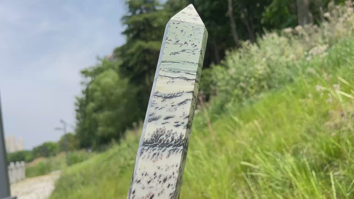 Unique,A Slightly Imperfect Natural Green Dendritic Calcite Point
