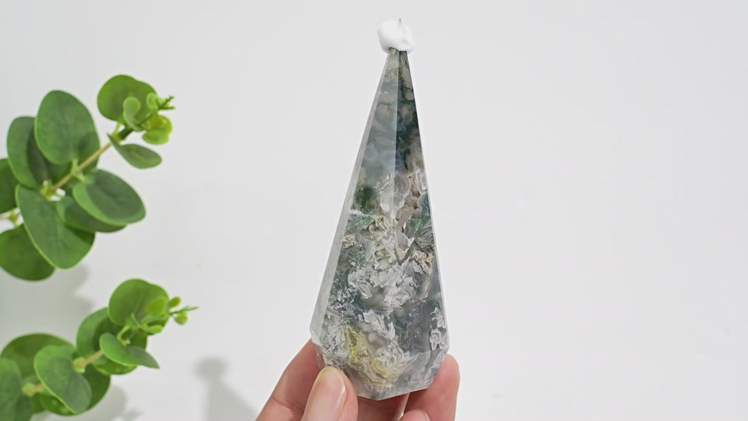 Unique,A Slightly Imperfect Natural Crystal Moss Agate Diamond Tower