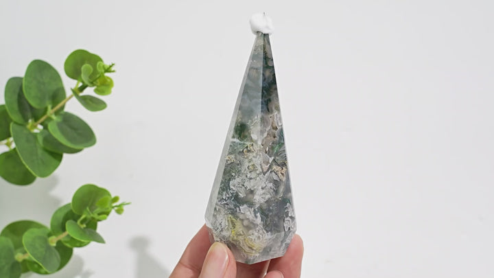 Unique,A Slightly Imperfect Natural Crystal Moss Agate Diamond Tower