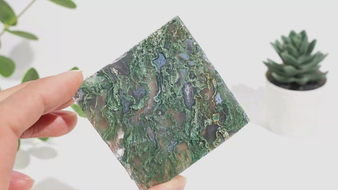 Natural Crystal Moss Agate Slice