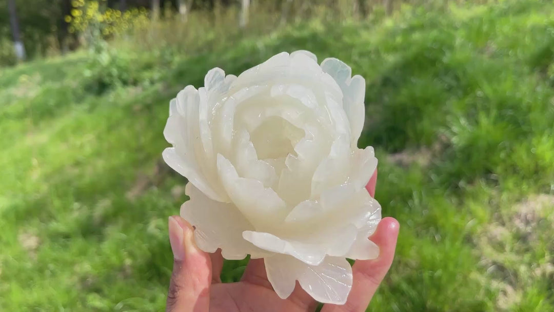 Unique,Natural Crystal Afghanistan Jade Peony Carving