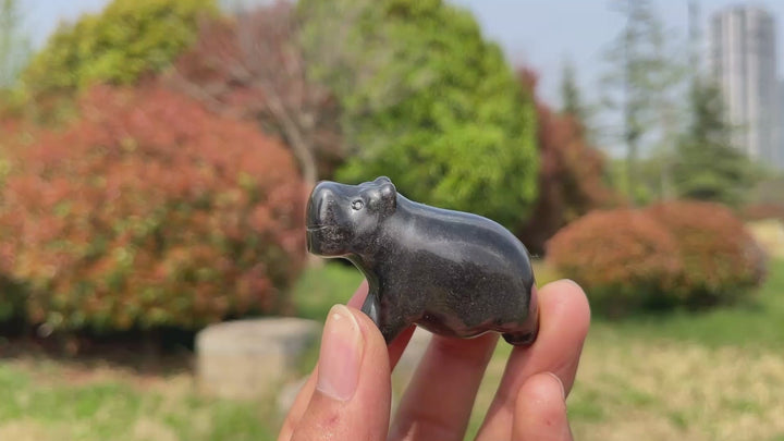 Silver Obsidian Hippopotamus Carving