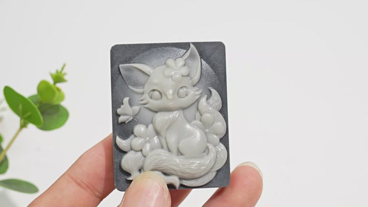 Unique,Natural TaiJi Stone Nine‑Tailed Fox With Butterfly