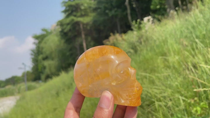 Unique,A Slightly Imperfect Natural Warm Golden Healer Skull Carving