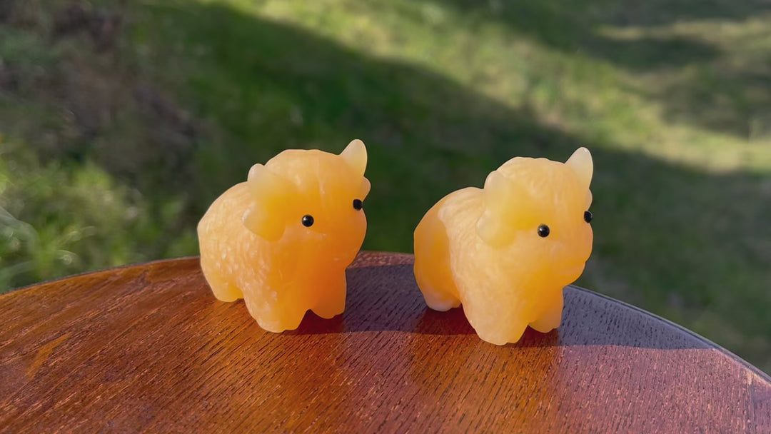 Natural Carving Yellow Calcite Highland Cow