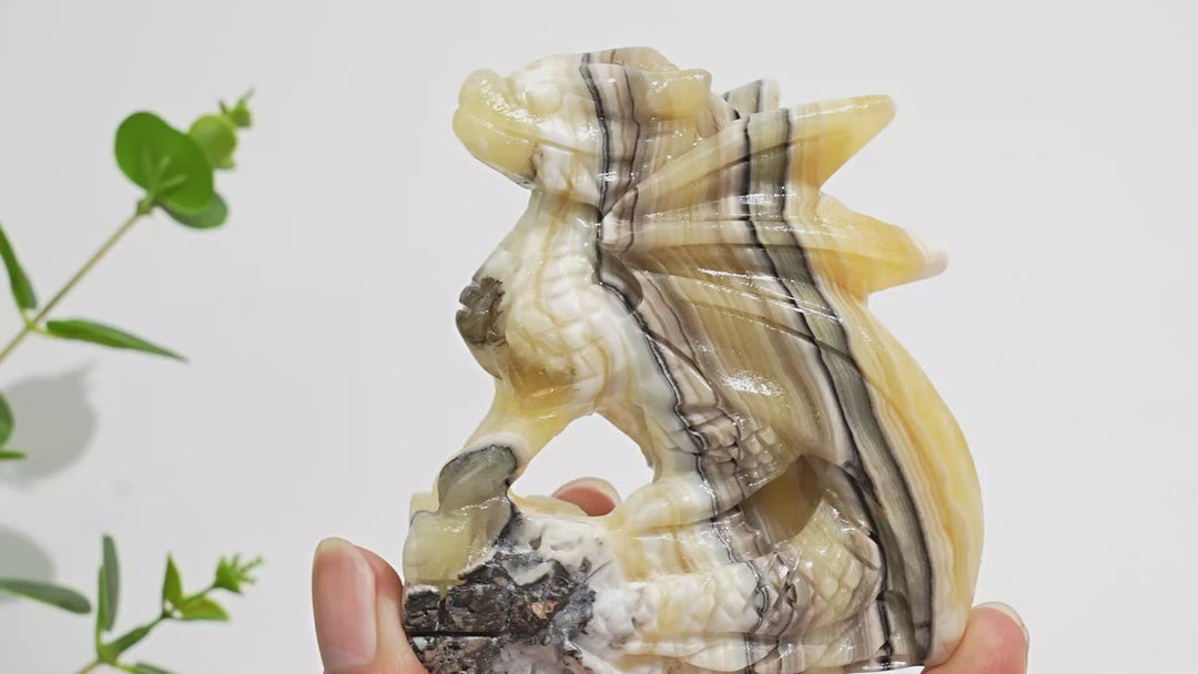 Unique,Natural Crystal Carving Mexican Calcite Dragon