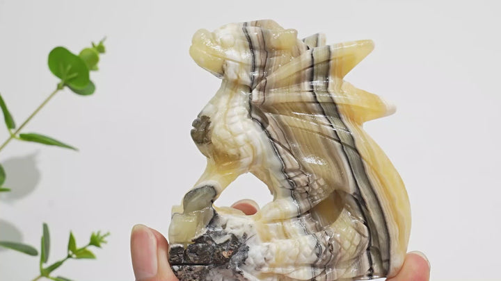 Unique,Natural Crystal Carving Mexican Calcite Dragon