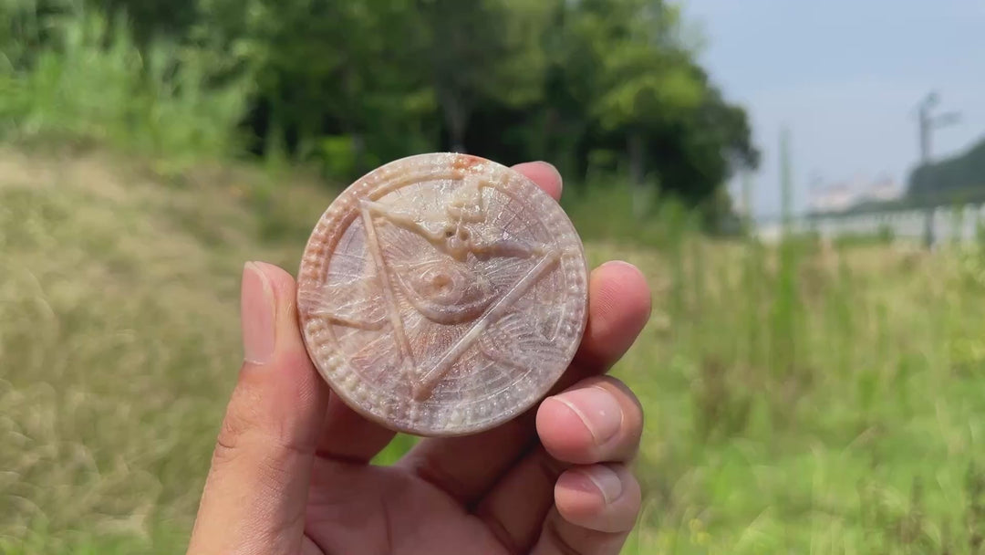Natural Crystal Sunstone Moonstone All-Seeing Eye Disc Carving