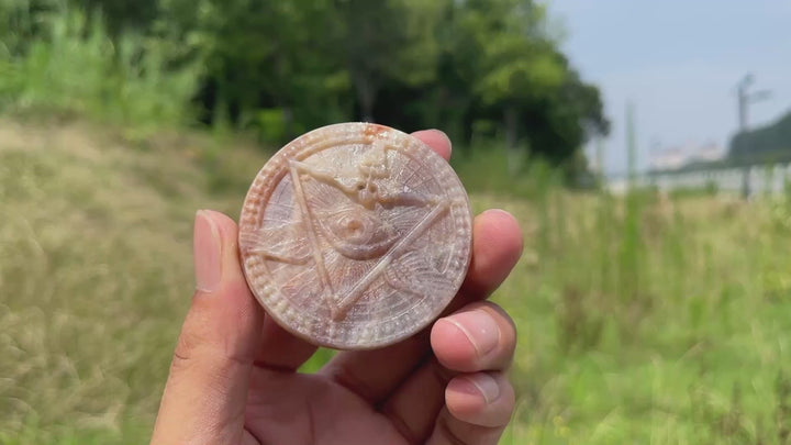 Natural Crystal Sunstone Moonstone All-Seeing Eye Disc Carving