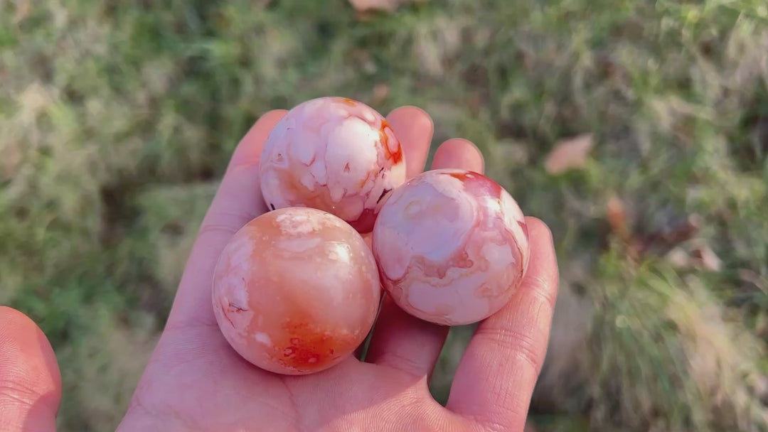 Natural Crystal Pink Flower Agate Sphere
