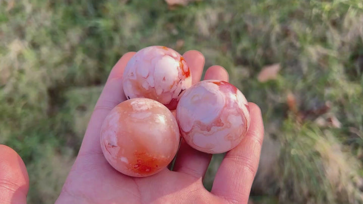 Natural Crystal Pink Flower Agate Sphere