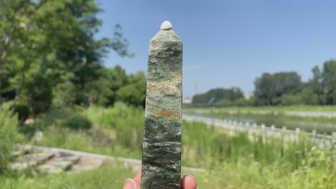 Unique,Natural Crystal Fuchsite In Quartz Point