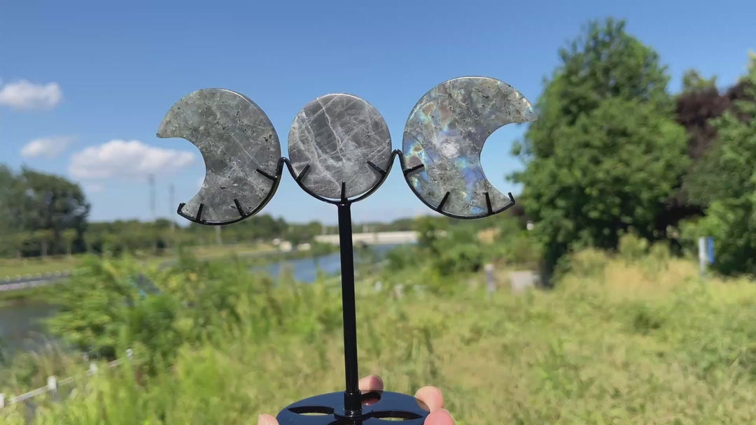 Unique,A Slightly Imperfect Natural Crystal Triple Moon With Stand