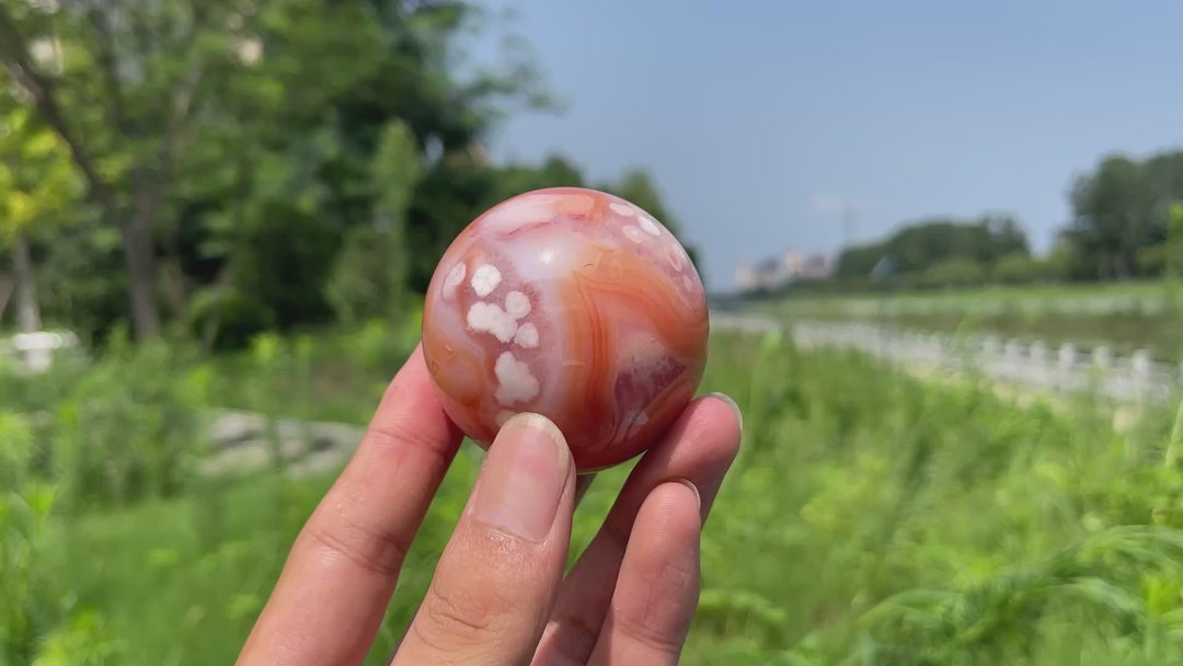 Natural Round Pink Flower Agate Crystal Sphere