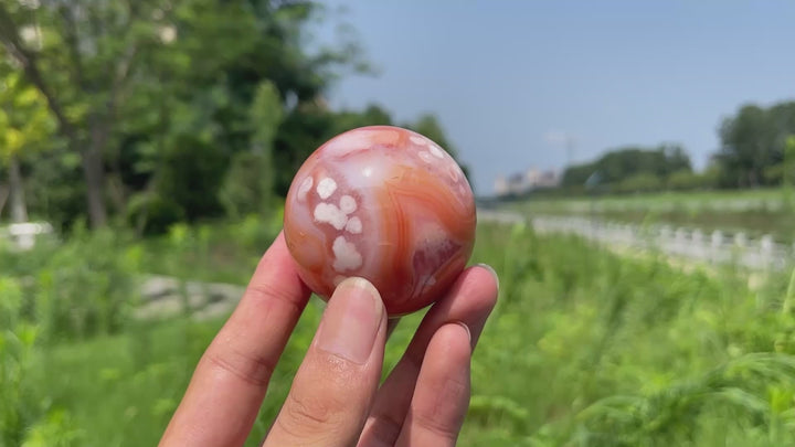 Natural Round Pink Flower Agate Crystal Sphere