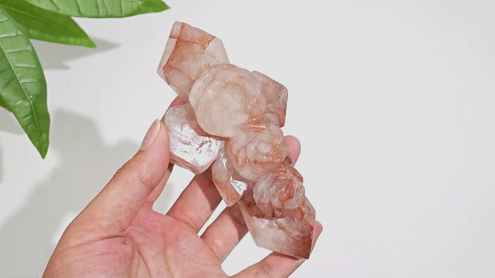 Natural Fire Quartz Flower Cross Carving