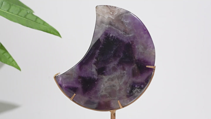 Unique,Natural Crystal Dream Amethyst Moon With Stand
