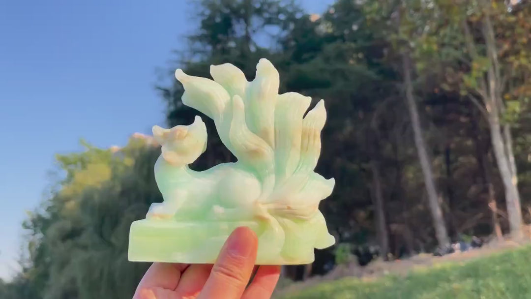 Unique Handmade Caribbean Blue Calcite Nine-Tailed Fox