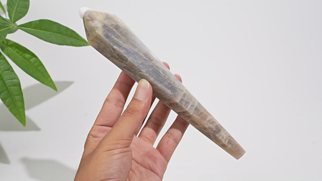 Unique,Natural Crystal Moonstone Wand